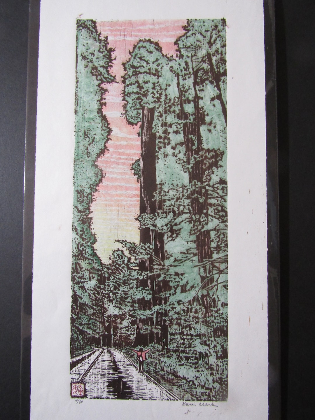 Original Hand Carved Woodblock Print Sequoia Redwood Tree Etsy