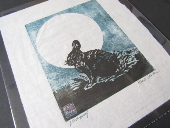 うさぎの月、ウサギの手彫り木版画、和紙、サイン入りプルーフ - Etsy 日本