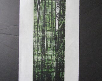 Bamboo Tree forest hand carved woodcut woodblock print Japanese Moku Hanga signed Clark
