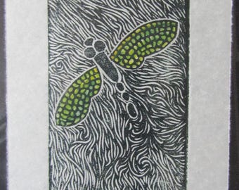Dragonfly Tombo insect bug hand carved woodcut woodblock print Japanese moku hanga washi paper signed Kevin Clark
