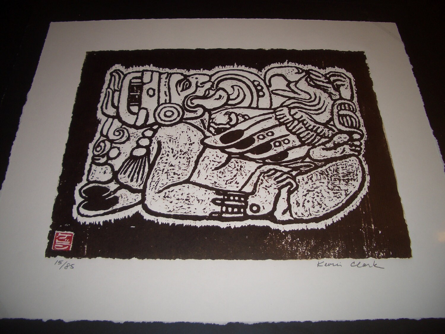 Maya-Glyphe Copan handsigniert geschnitzt Holzschnitt Drucken japanische Washi Papier Kevin Clark