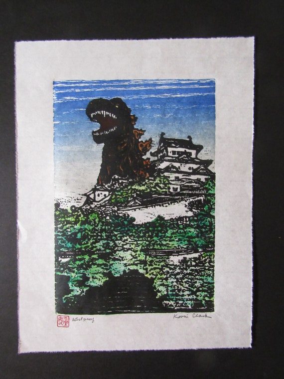 Kaiju Himeji Castle Godzilla-like Monster Dinosaur Hand Carved