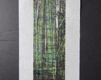 Bamboo Tree forest hand carved woodcut woodblock print Japanese Moku Hanga signed Clark
