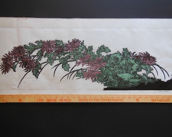 Chrysanthemum Flower Ikebana hand carved woodblock print Japanese moku hanga washi paper signed Clark
