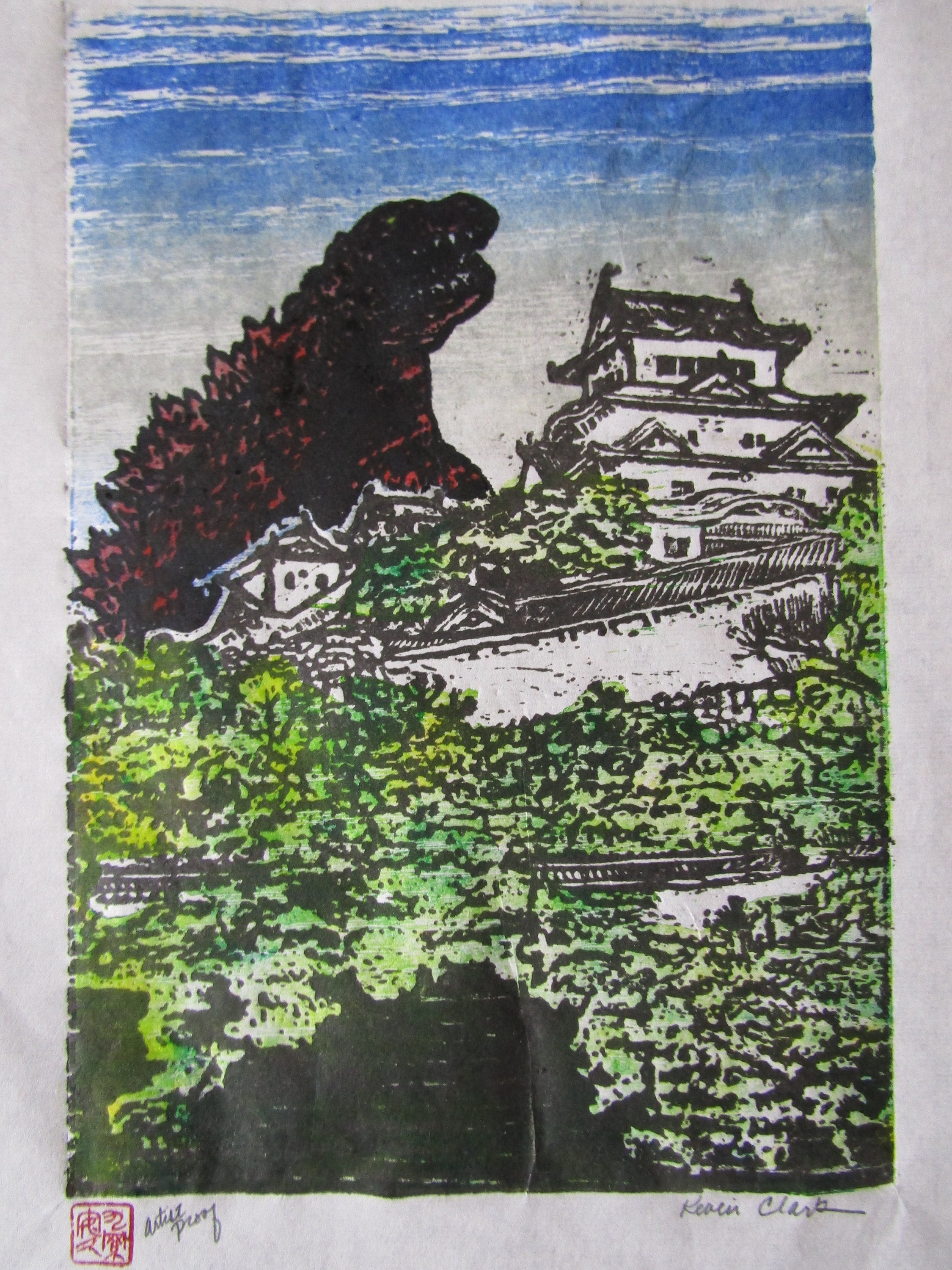 Kaiju Himeji Castle Godzilla-like Monster Dinosaur Hand Carved