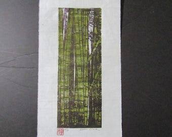 Bamboo Tree forest hand carved woodcut woodblock print Japanese Moku Hanga signed Clark