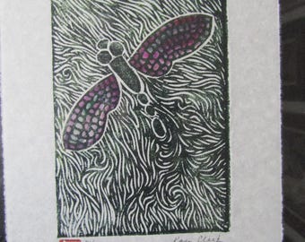 Dragonfly Tombo insect bug hand carved woodcut woodblock print Japanese moku hanga washi paper signed Kevin Clark