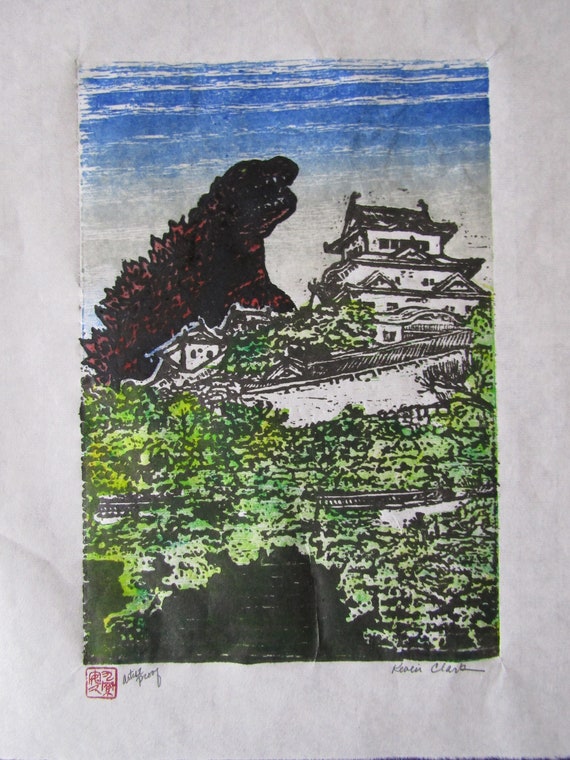 Kaiju Himeji Castle Godzilla-like Monster Dinosaur Hand Carved