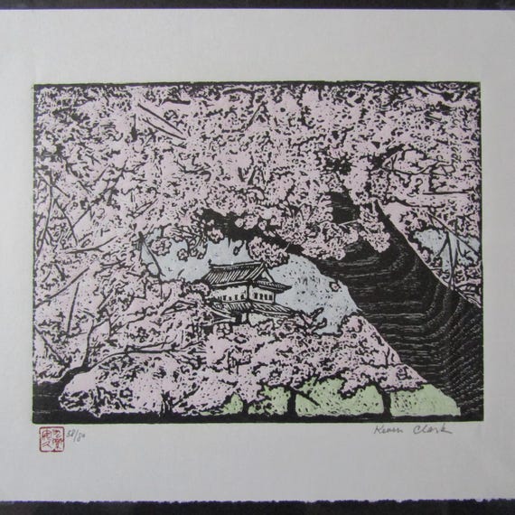 Original Hand Carved Woodblock Print Woodcut Moku Hanga Hirosaki