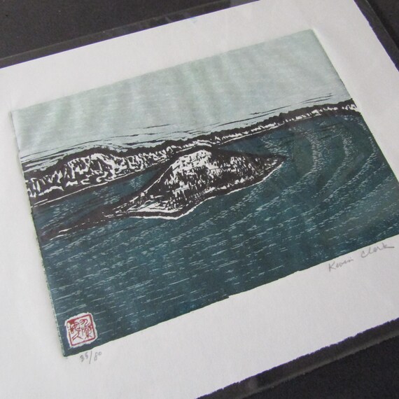 Crater Lake National Park Oregon Modern Hand Carved Woodcut