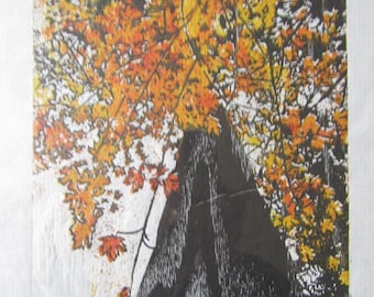 Up A Maple Tree original hand carved woodcut woodblock print Japanese Moku Hanga signed Clark