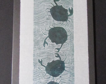 5 Grandi granchi Kani, stampa originale su legno intagliata a mano, Moku Hanga, carta washi giapponese, firmata Clark