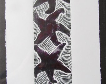 Starfish Stack original hand carved woodblock print Moku Hanga Japanese washi paper signed Kevin Clark