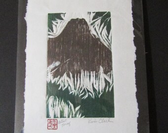 Tropical Island Volcano Hawaii Lava original hand carved woodblock print Moku Hanga Japanese washi paper signed Clark