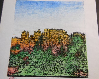 Red Canyon hand carved woodblock print hand pulled, numbered signed Kevin Clark