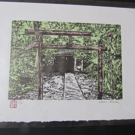 オリジナル木版画 日本の木版画 鳥居 沖縄 西表島 ケビン・クラーク