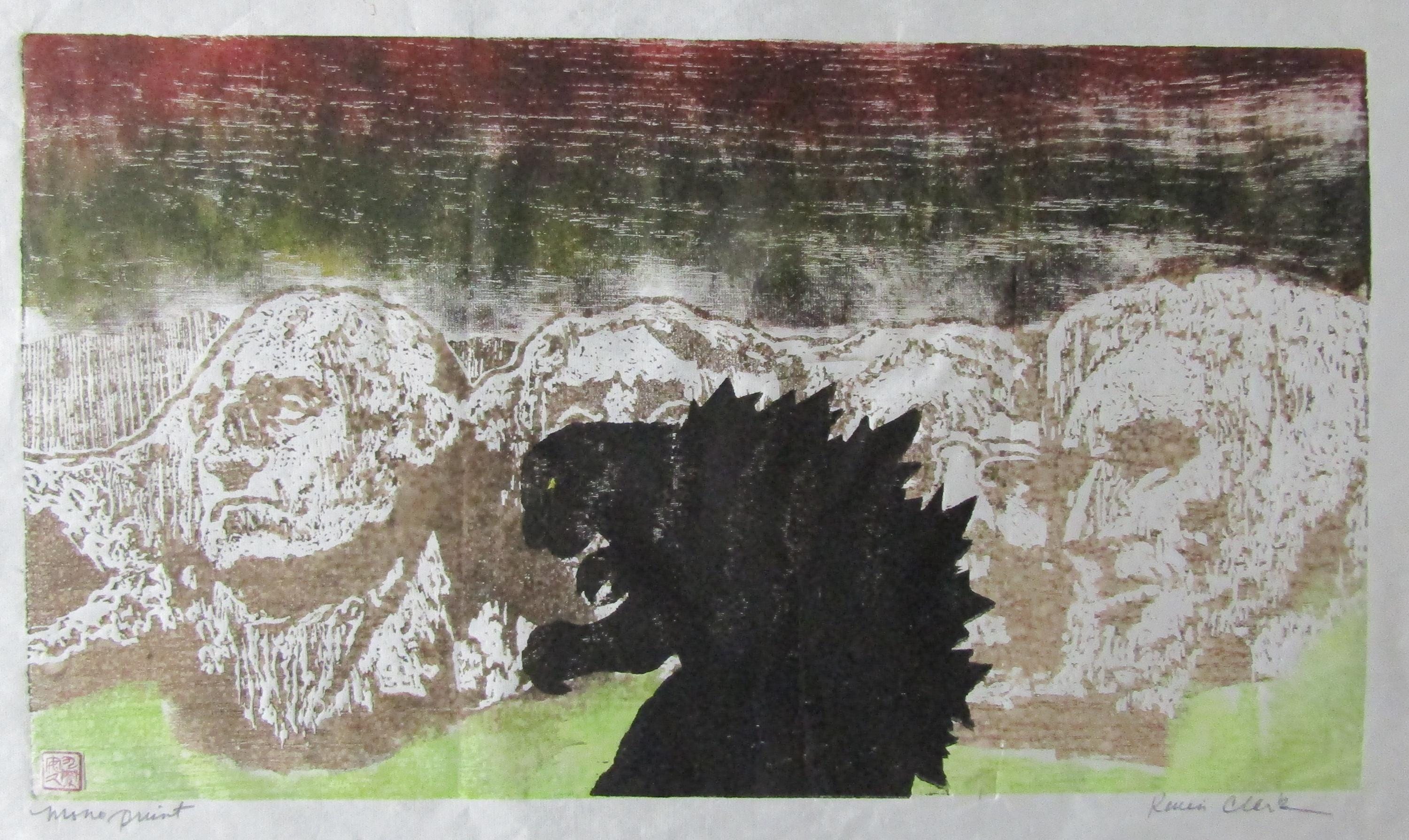 Godzilla-like Kaiju Monster Mount Rushmore Washington Jefferson