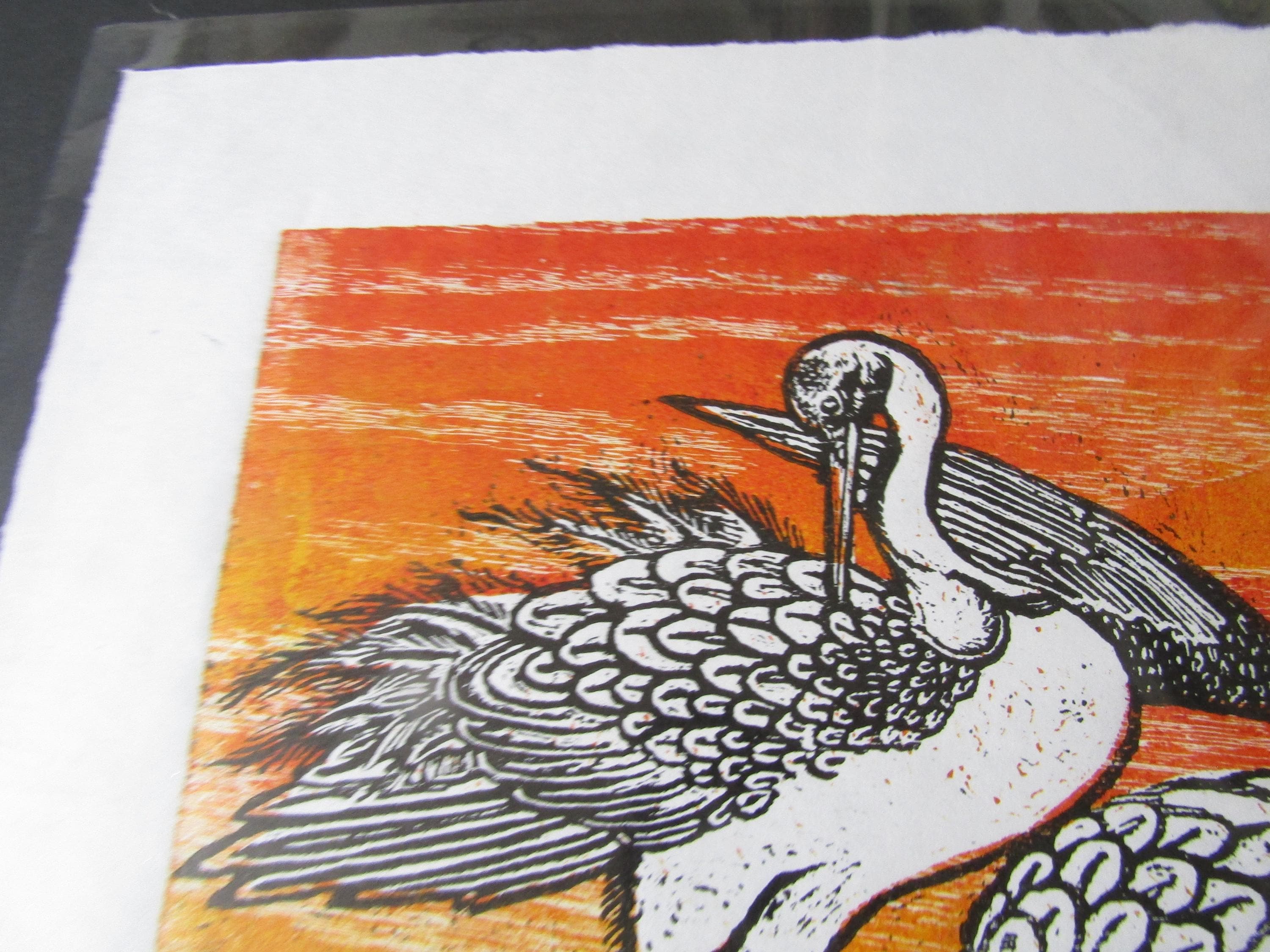 Cranes Tsuru Sagi Original Hand Carved Woodcut Woodblock Print