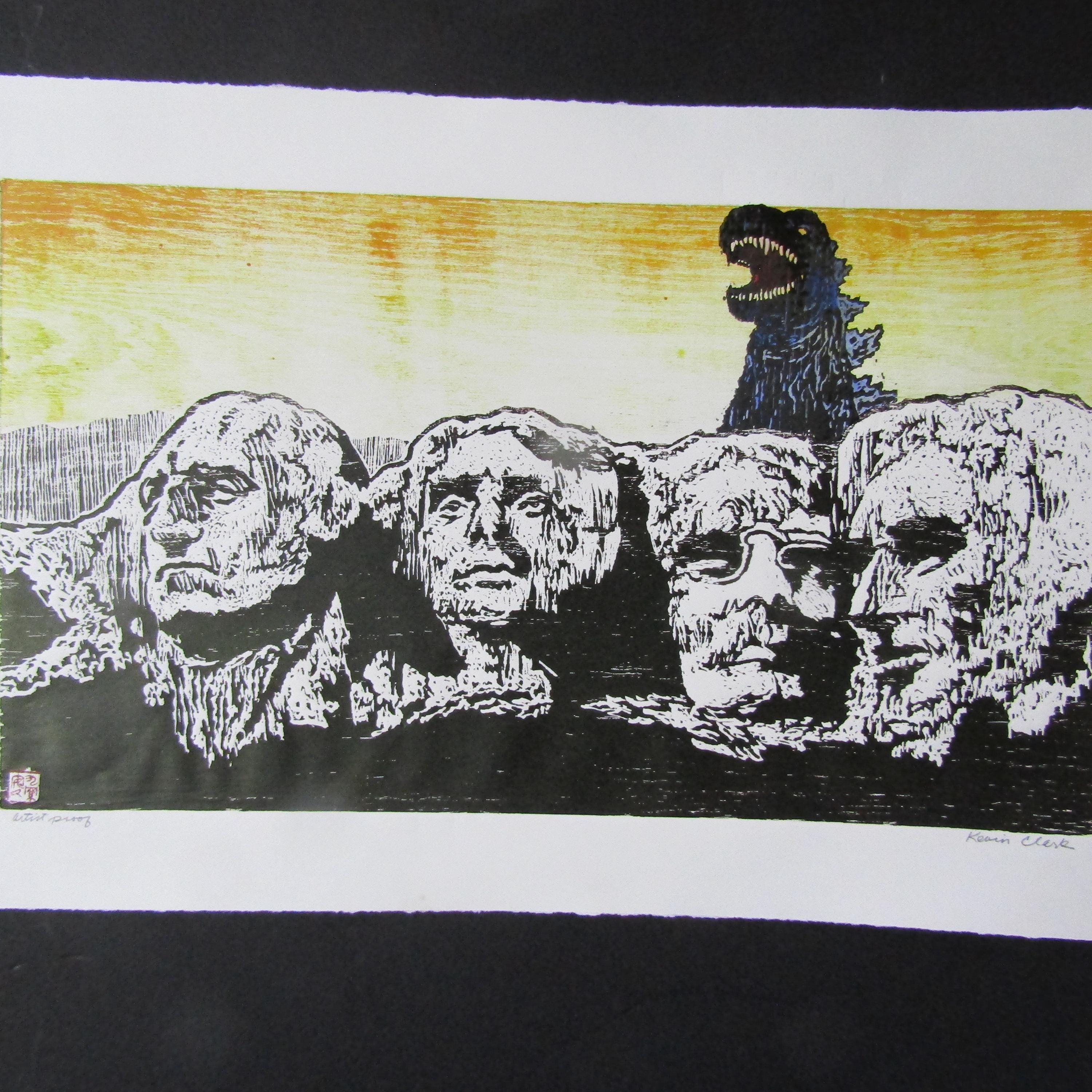 Godzilla-like Kaiju Monster Mount Rushmore Washington Jefferson