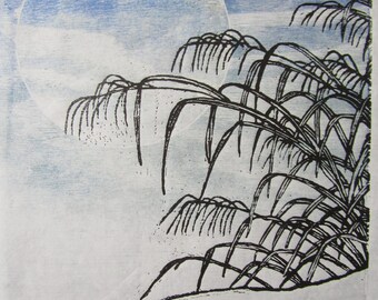 Susuki Japanese Grass original hand carved woodblock print Banhua Japanese Moku Hanga signed Kevin Clark