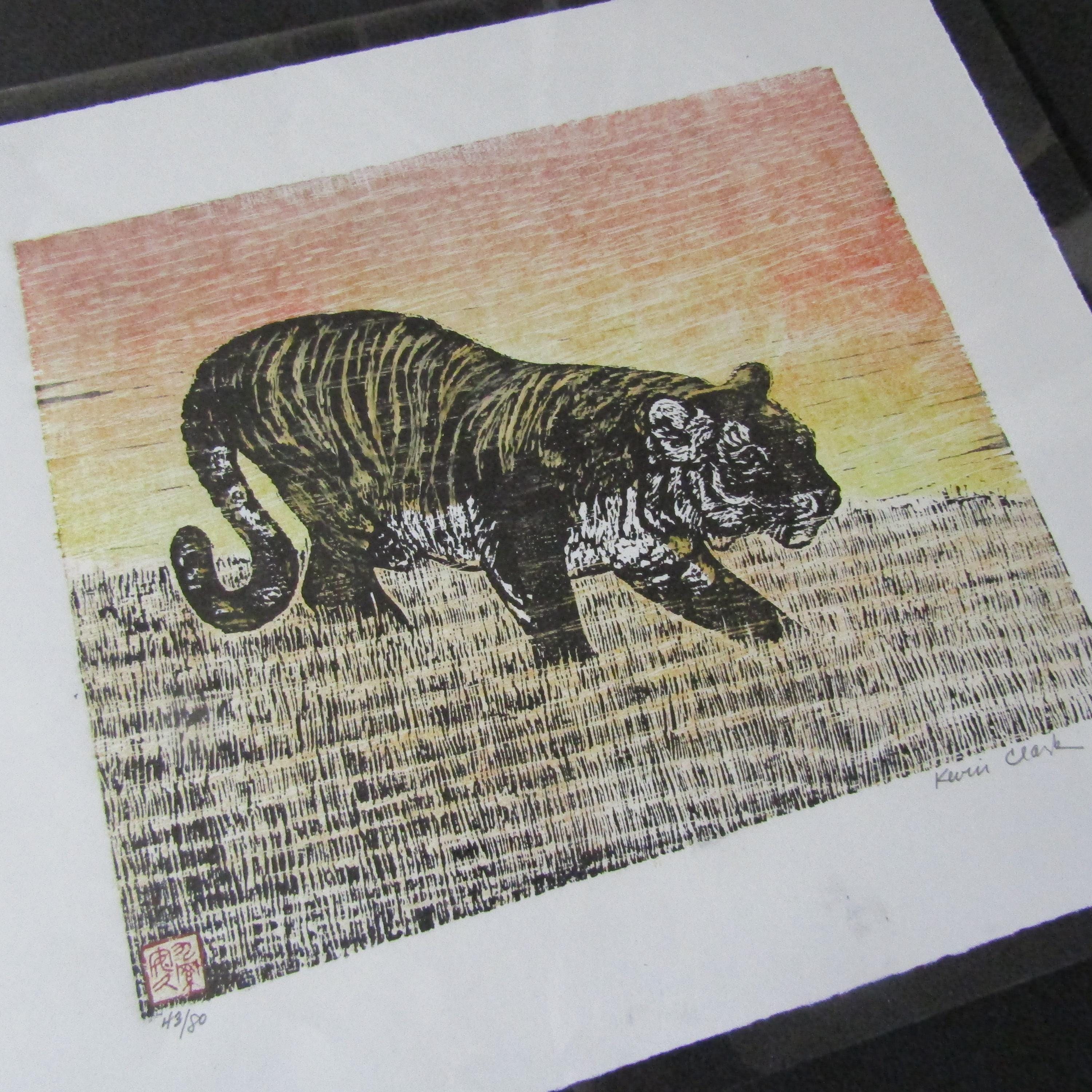 トラ猫ネコトラ オリジナル手彫り木版画 木版画 和紙 サイン入り