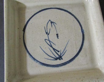 Hand thrown Japanese wood kiln pottery organic Ikebana Bonsai dish bowl "Kotobuki", congrats or long life by artist Hiroshi Ogawa