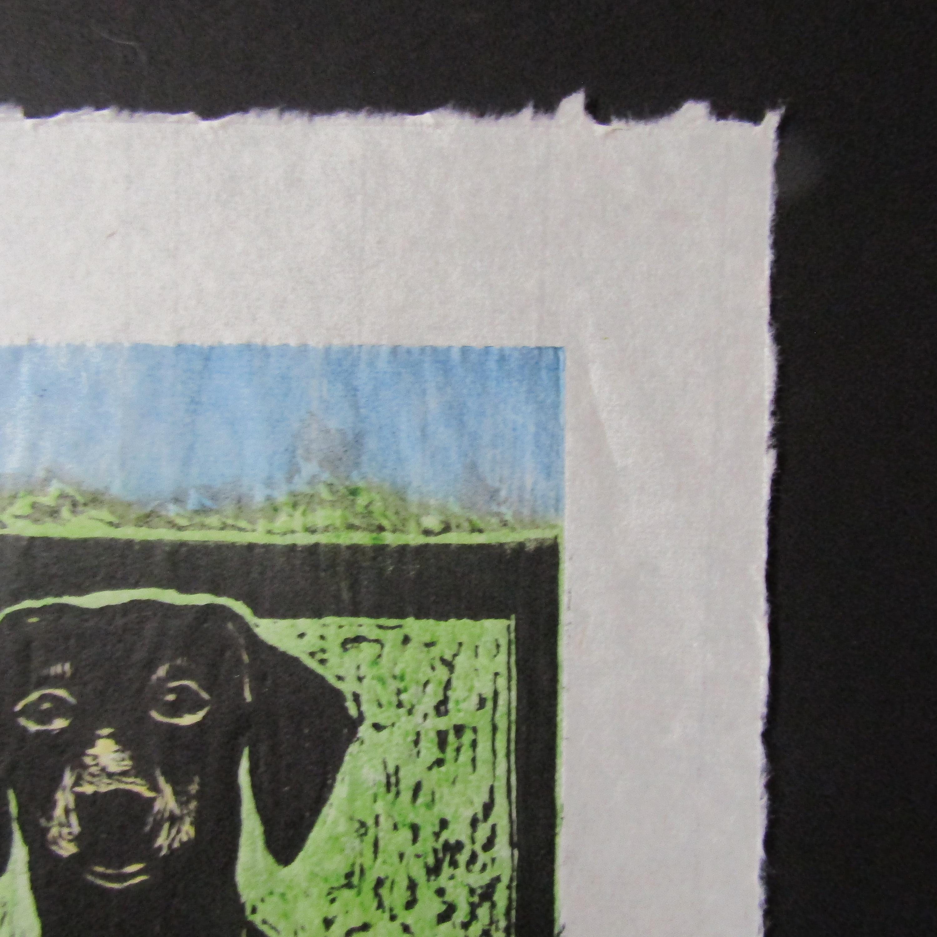 Dachshund Dog Puppy Hand Carved Woodcut Woodblock Print Japanese