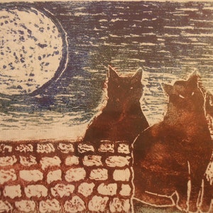 Three Cats original hand carved woodblock print Moku Hanga Japanese washi paper signed Kevin Clark image 5