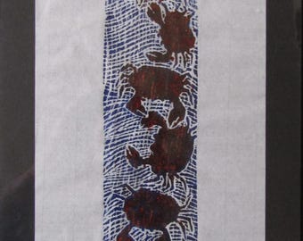 Crab Stack original hand carved woodblock print Moku Hanga Japanese washi paper signed Kevin Clark