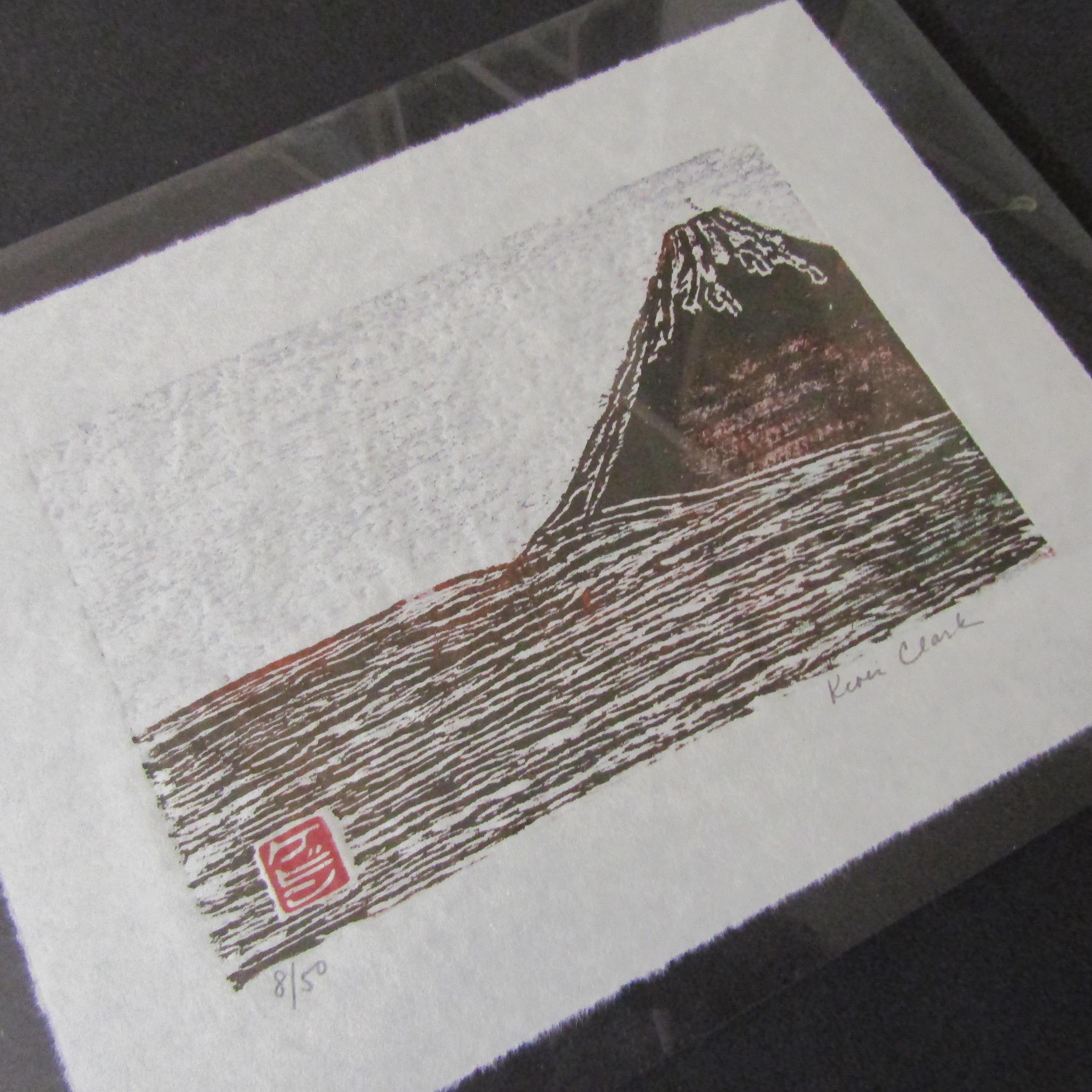 Red Fuji Mountain Japan Original Hand Carved Woodcut Woodblock
