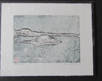 Crater Lake National Park Oregon Modern hand carved woodcut woodblock print Japanese moku hanga washi paper signed Kevin Clark