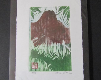 Tropical Island Volcano Hawaii Lava original hand carved woodblock print Moku Hanga Japanese washi paper signed Clark