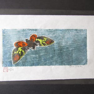 Kaiju Moth Monster Mothra original hand carved woodblock print woodcut Moku Hanga Japanese washi paper signed Kevin Clark