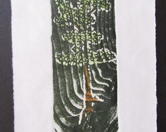 Walking Oak Tree original hand carved woodblock print Moku Hanga Japanese washi paper signed Kevin Clark