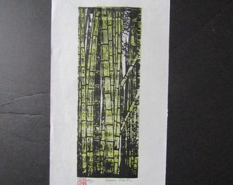 Bamboo Tree forest hand carved woodcut woodblock print Japanese Moku Hanga signed Clark
