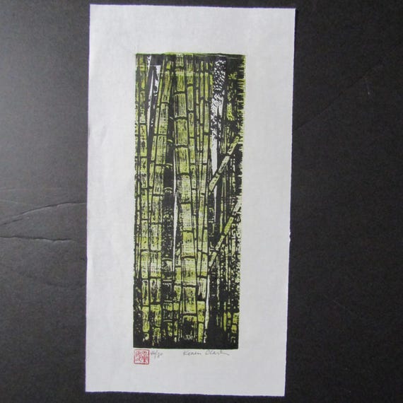 版画？ 林の風景 作者S.Okamoto サイン有り 繊細な樹木 額入り 版画