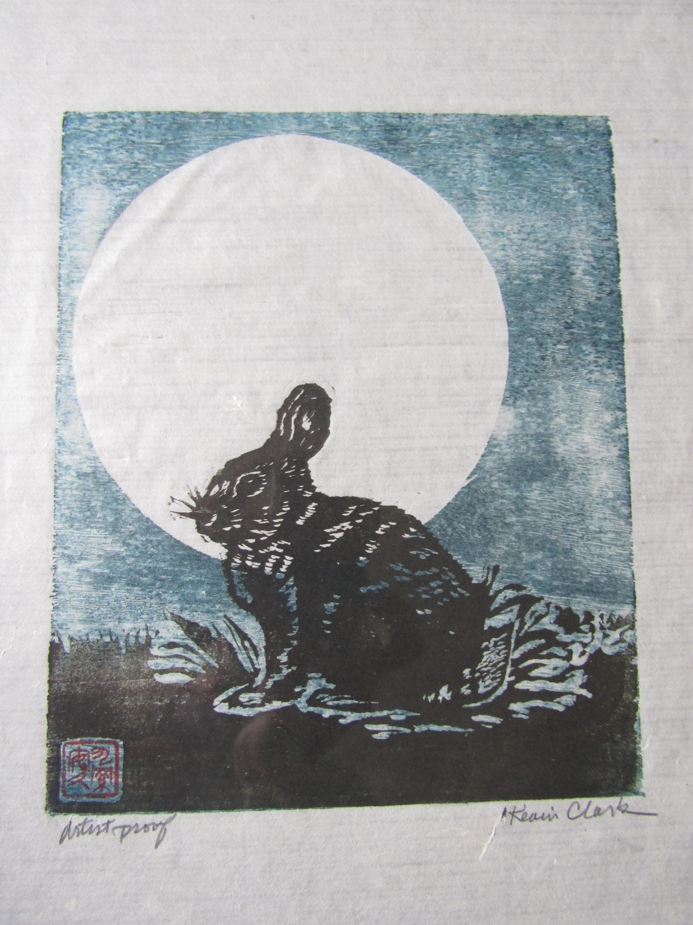 うさぎの月、ウサギの手彫り木版画、和紙、サイン入りプルーフ - Etsy 日本