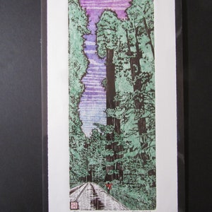 Original hand carved woodblock print  Sequoia Redwood tree Avenue of the Giants Japanese acid free washi paper signed Kevin Clark
