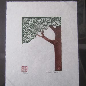 Single Oak Tree original hand carved woodblock print Moku Hanga Japanese washi paper signed Kevin Clark