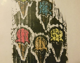 Ice Cream cones original hand carved woodblock print Moku Hanga Japanese washi paper signed Clark