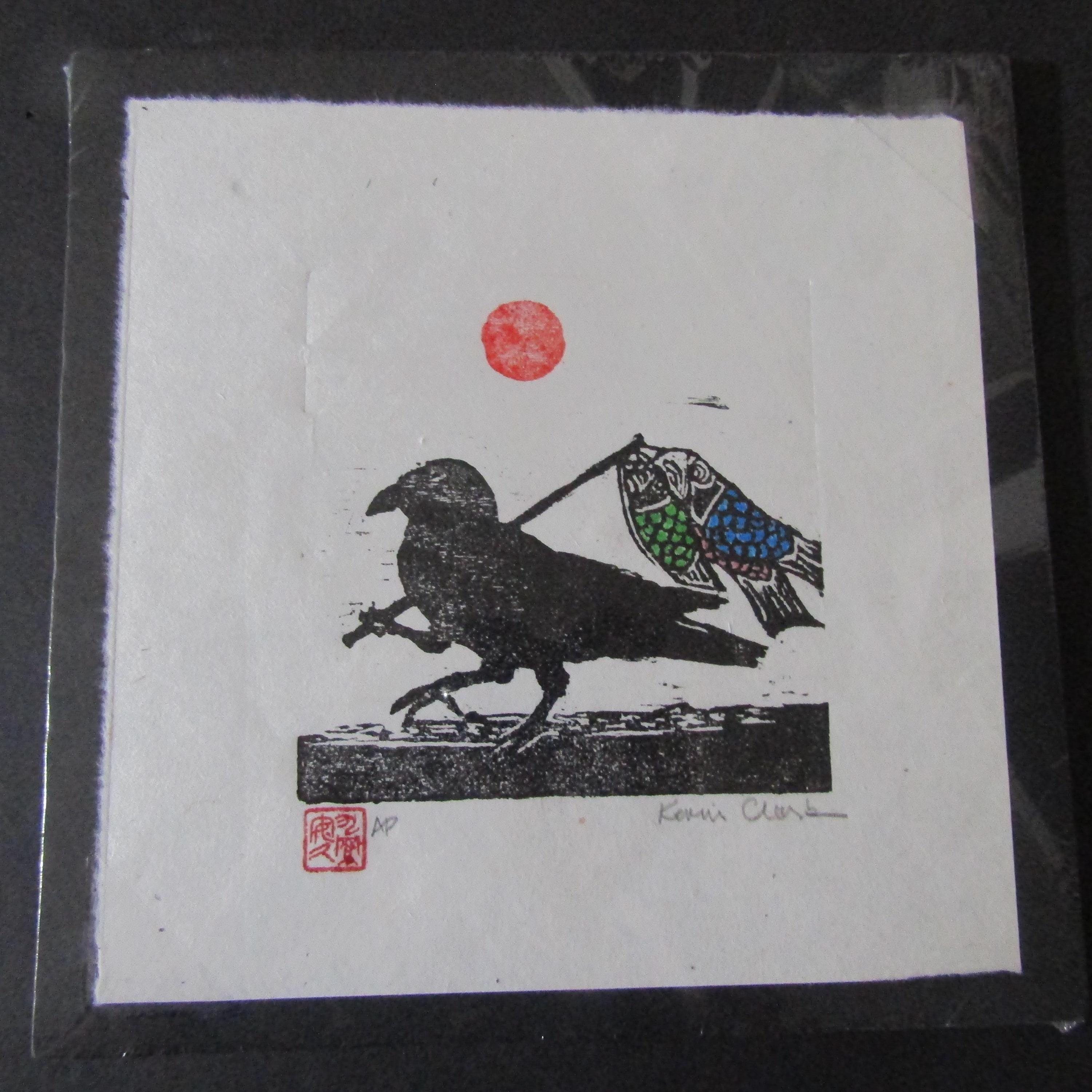 ヤタカラス（三本足の烏） ヤタカラス 鯉のぼり 手彫り木版画 和紙