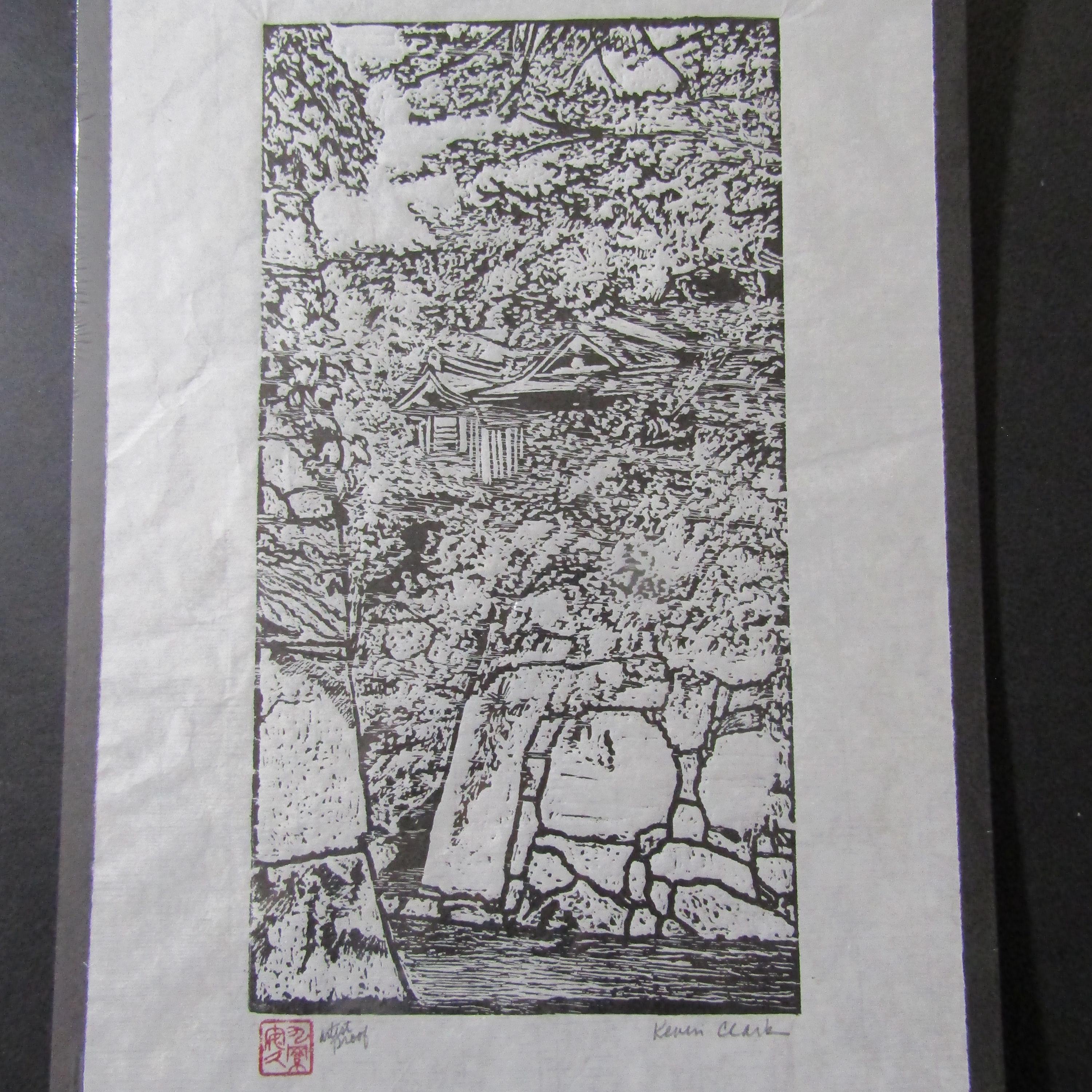 Tsuruga Stone Castle Path Inari Shrine Hand Carved Woodblock Print