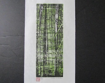 Bamboo Tree forest hand carved woodcut woodblock print Japanese Moku Hanga signed Clark