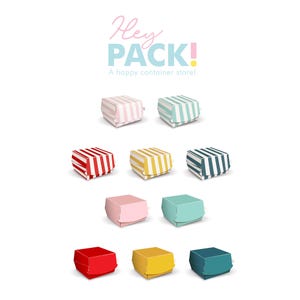 Striped and Solid  Burger Boxes per Unit | Retro Party Favor Boxes | Candy , Snack Containers | Birthday, Baby Shower, Wedding.