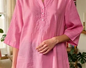 Geborduurde bohoblouse, losse zomertop dames
