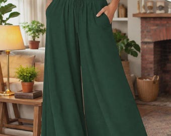 Dames wijde rok broek, hoge taille vloeiende loungebroek