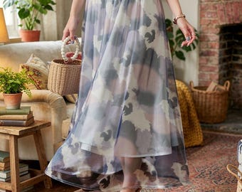 Dames midirok aquarel bloemen, hoge taille chiffon boho a-lijn zomerrok
