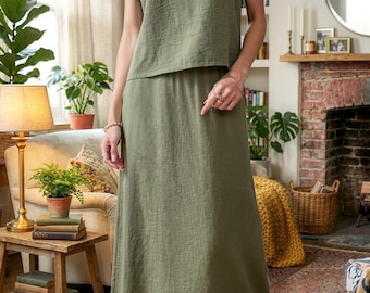 Katoenen cami maxi-rokset met v-hals, casual lounge-outfit