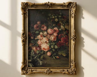 Antyczny holenderski nadruk kwiatowy | Sztuka ścienna Margaretha Roosenboom Dark Romance (pobranie cyfrowe)