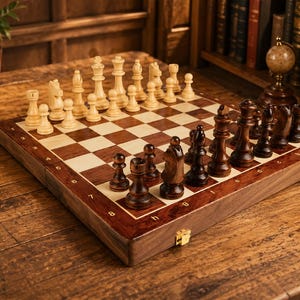 Hochwertiges Schachset aus Holz / Klappbares Schachbrett mit Aufbewahrungsmöglichkeit / Handgefertigte Schachfiguren aus Massivholz / Klassisches und luxuriöses Schachset